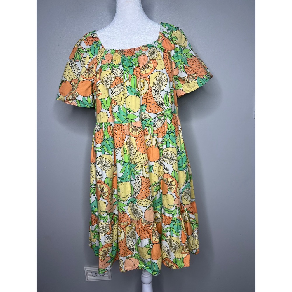 Peyton & Parker Women's S Citrus Fruit Print Cotton Babydoll Dress Cottagecore